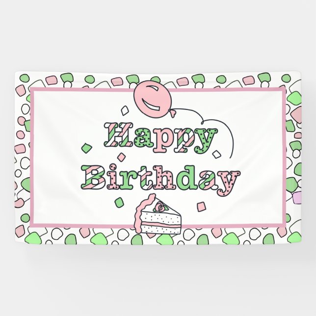 Birthday Pink and Green Girl’s Banner (Horizontal)