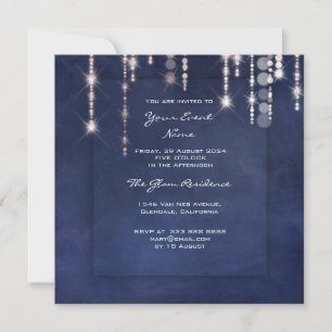 Birthday Pink Anniversary Wedding Blue Navy Light Invitation