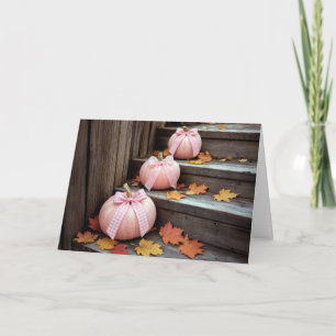 Birthday Pink Autumn Pumpkins and Fall Leaves Card