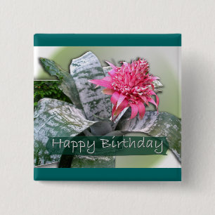 Birthday Pink Bromeliad 15 Cm Square Badge