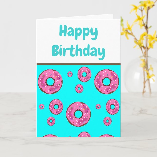 Birthday Pink cream doughnuts Card (Yellow Flower)