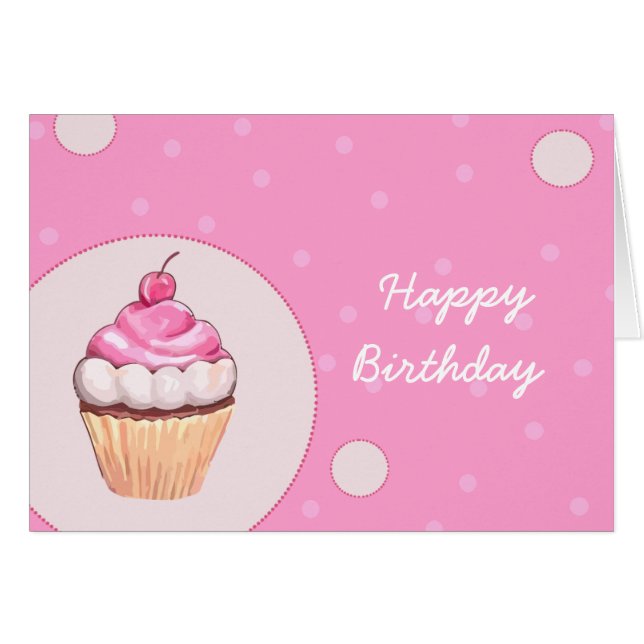 Birthday Pink Cupcake Happy Birthday Card (Front Horizontal)