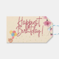 Birthday Pink floral gift tag, personalised