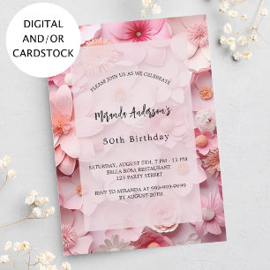 Birthday pink flowers invitation
