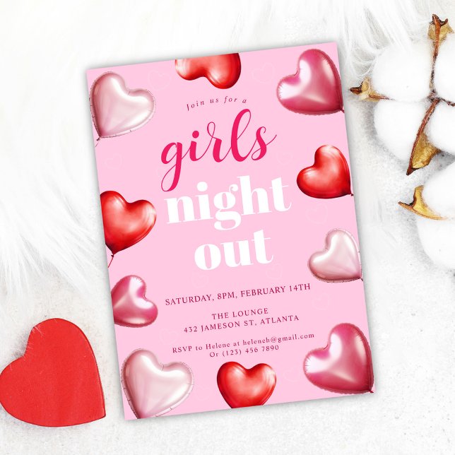 Birthday Pink Girly Cute Girls Night Out Party Invitation (Pink Girly Cute Fun Girls Night Out Party Invitation)