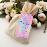 Birthday pink glitter holographic thank you gift tags<br><div class="desc">A girly trendy iridescent background with unicorn and rainbow pastel colours in pink, purple, rose gold, mint green. Decorated with faux glitter, sparkles. On front a hand lettered style script and the text: Thank You. Personalise and add a name/text and a date. Back: Space for you to write by hand....</div>