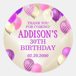 Birthday Pink Gold Balloons Classic Round Sticker