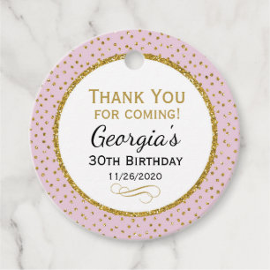 Birthday Pink Gold Thank You Favour Tags