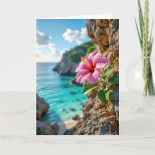 Birthday Pink Hibiscus Growing in a Rocky Cliff Card