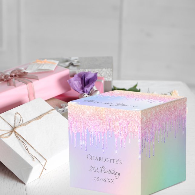 Birthday pink holographic thank you favour box (Creator Uploaded)