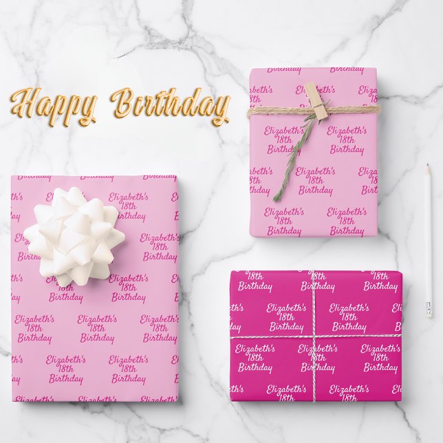 Birthday pink name girl wrapping paper sheet (Creator Uploaded)
