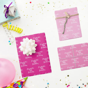 Birthday pink name girl wrapping paper sheet