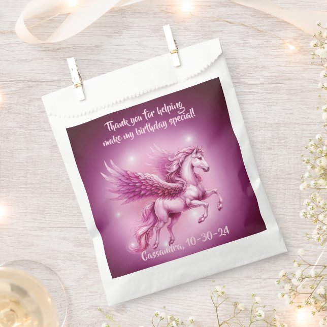 Birthday Pink Pegasus Fantasy Design Favour Bags (Clipped)