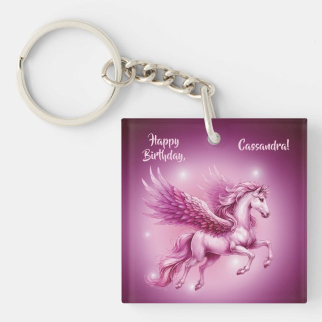 Birthday Pink Pegasus Fantasy Design Key Ring (Front)