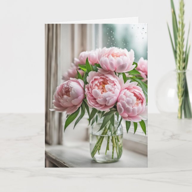 Birthday Pink Peony Bouquet Card (Front)