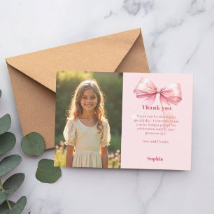 Birthday pink photo girl bow thank you card