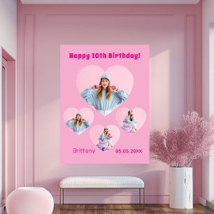 Birthday pink photo heart collage girl welcome poster
