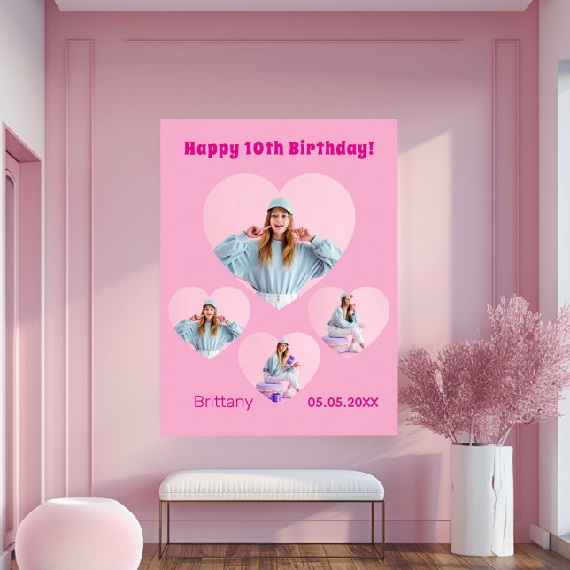 Birthday pink photo heart collage girl welcome poster (Creator Uploaded)