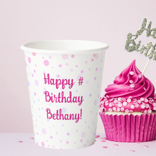 Birthday Pink Purple Dots Confetti Personalised Paper Cups