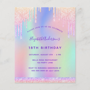 Birthday pink purple drips budget invitation flyer