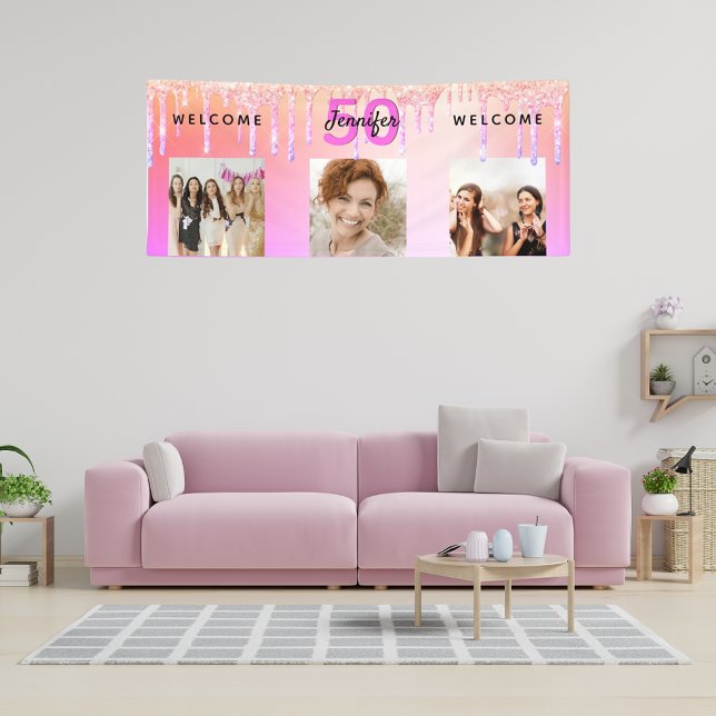 Birthday pink purple glitter drips welcome banner (Creator Uploaded)