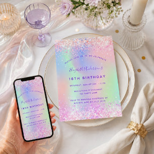 Birthday pink purple holographic invitation