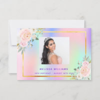 Birthday pink purple photo florals holographic