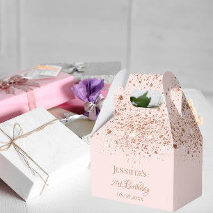 Birthday pink rose gold glitter name thank you favour box