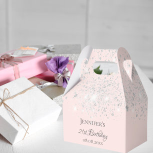 Birthday pink rose gold glitter silver thank you  favour box