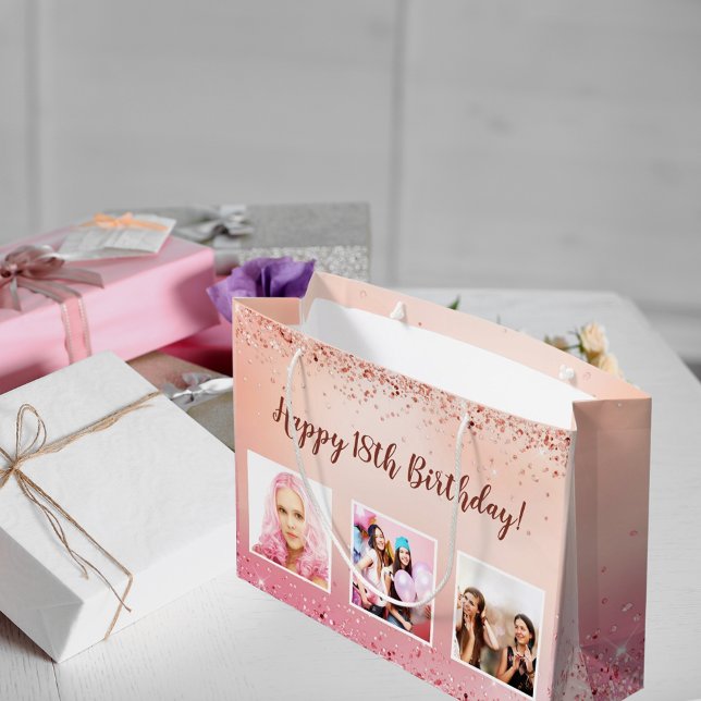 Birthday pink rose gold photo large gift bag (Creator Uploaded)