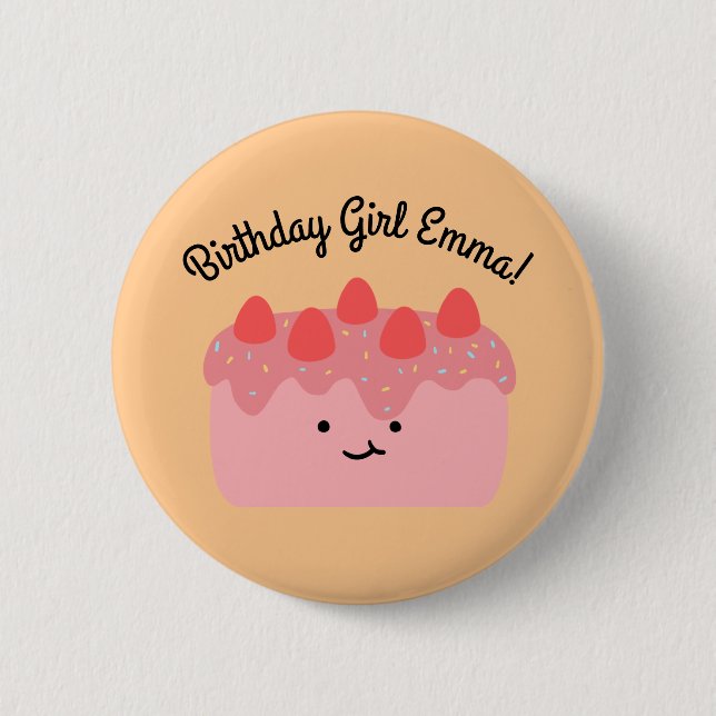 Birthday | Pink Strawberry Cake Button (Front)