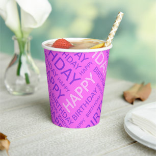 Birthday pink typography add name paper cups