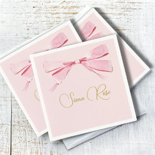 Birthday Pink Watercolor Bow Cute  Napkin