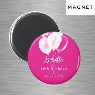 Birthday pink white balloons party magnet
