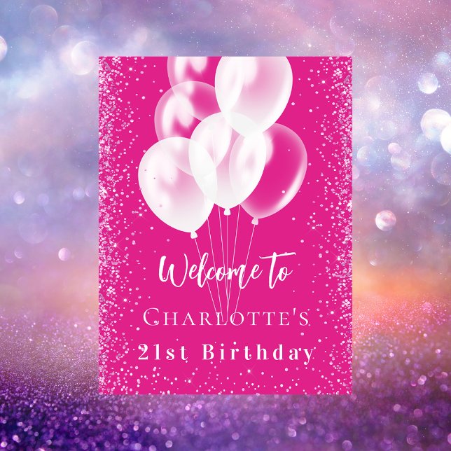 Birthday pink white balloons welcome poster (Creator Uploaded)