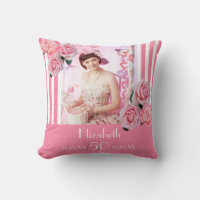 Birthday pink white stripes photo floral name