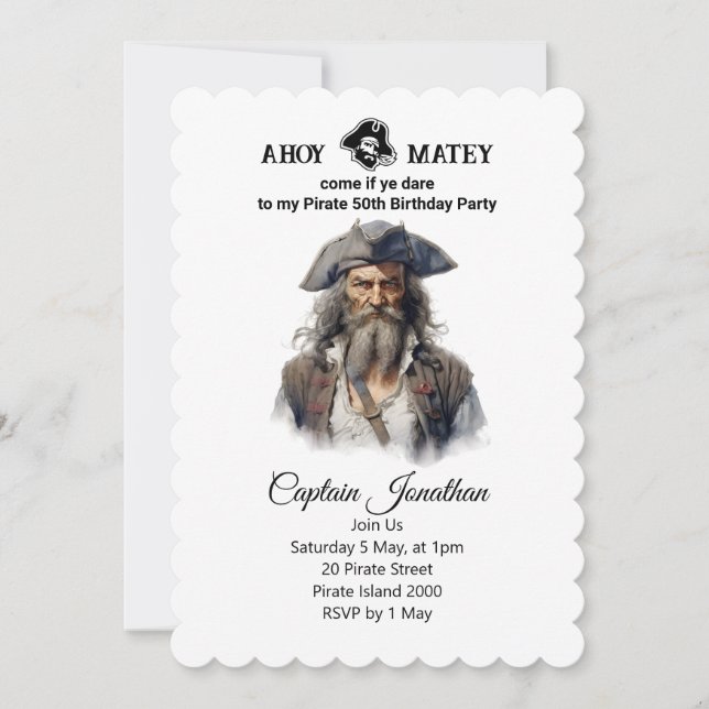 Birthday Pirate  Jolly Roger Invitation  (Front)