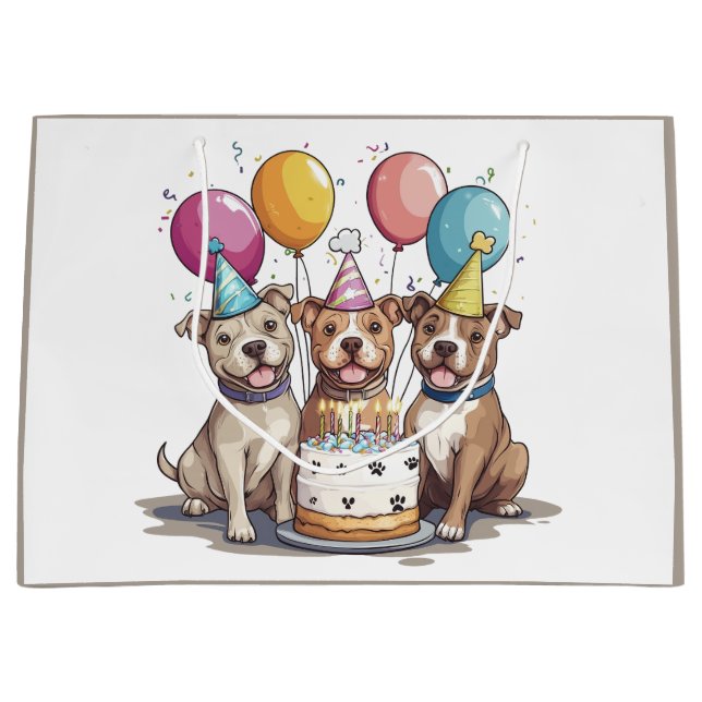 Birthday Pit Bull Dogs Large Gift Bag (Front)