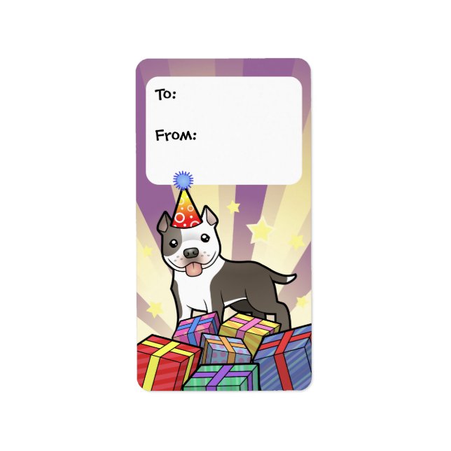 Birthday Pitbull / American Staffordshire Terrier Label (Front)