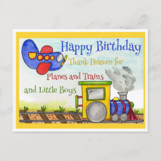 Birthday Planes and Trains For Boys Birthday Postcard