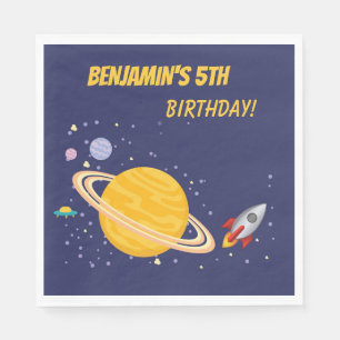 Birthday Planets & Rocket Ship in Outer Space Napkin