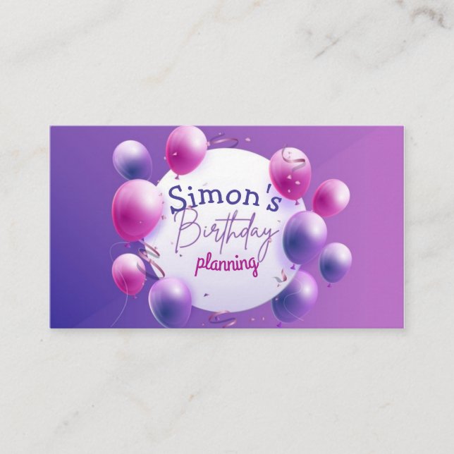 Birthday planning business card (Front)
