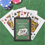 Birthday Poker Casino Party Personalised Playing Cards<br><div class="desc">Personalised poker party or casino themed birthday playing cards with your custom text. The design features playing cards, poker chips and card table green felt. The sample suggests WE'RE ALL IN TO CELEBRATE NAME'S AGE BIRTHDAY. Changes can be made in EDIT. ASSISTANCE: For help with design modification/personalisation, colour change, transferring...</div>