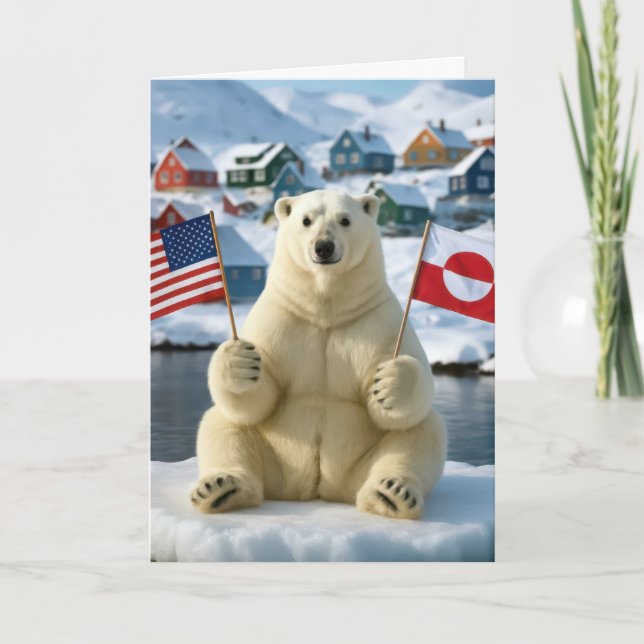 Birthday Polar Bear Greenland and American Flags Card (Front)