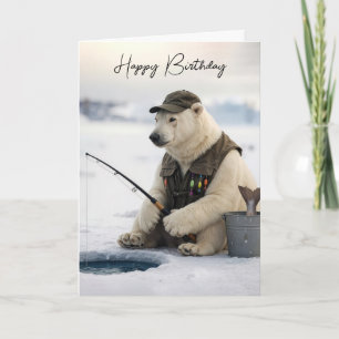 Birthday Polar Bear Ice Fishing Card