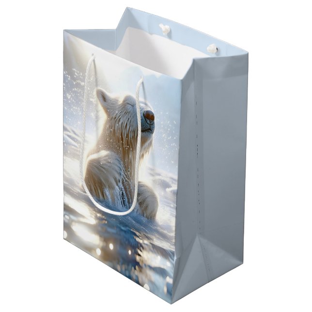 Birthday Polar Bear Splashing In Arctic Water Medium Gift Bag (Front Angled)