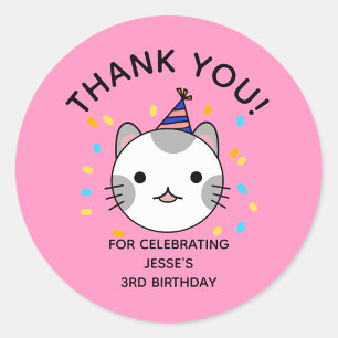Birthday Polka Dot Cat Thank You Classic Round Sticker