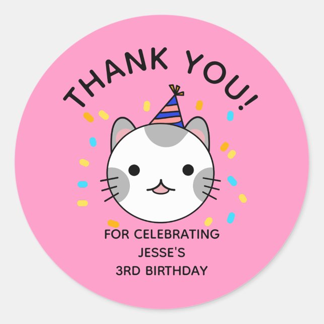 Birthday Polka Dot Cat Thank You Classic Round Sticker (Creator Uploaded)