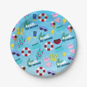 Birthday Pool Fun Party Pattern Paper Plate