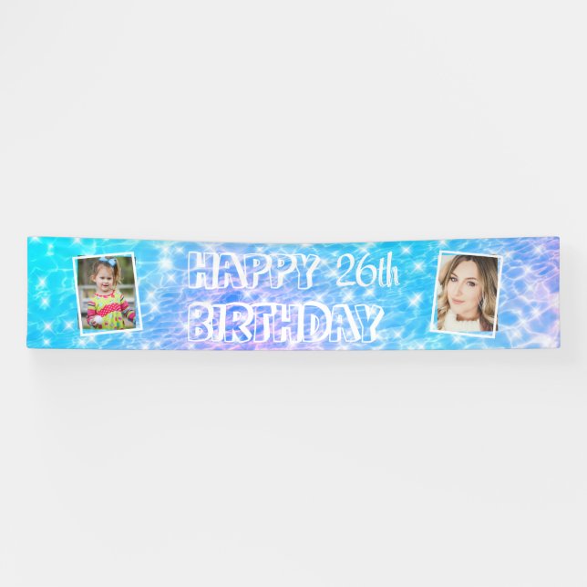 Birthday pool party beach party 2 custom photos banner (Horizontal)